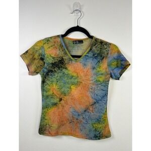 Y2K Vintage Gi Gi Fashion Tie Dye V Neck Short‎ Sleeve Top